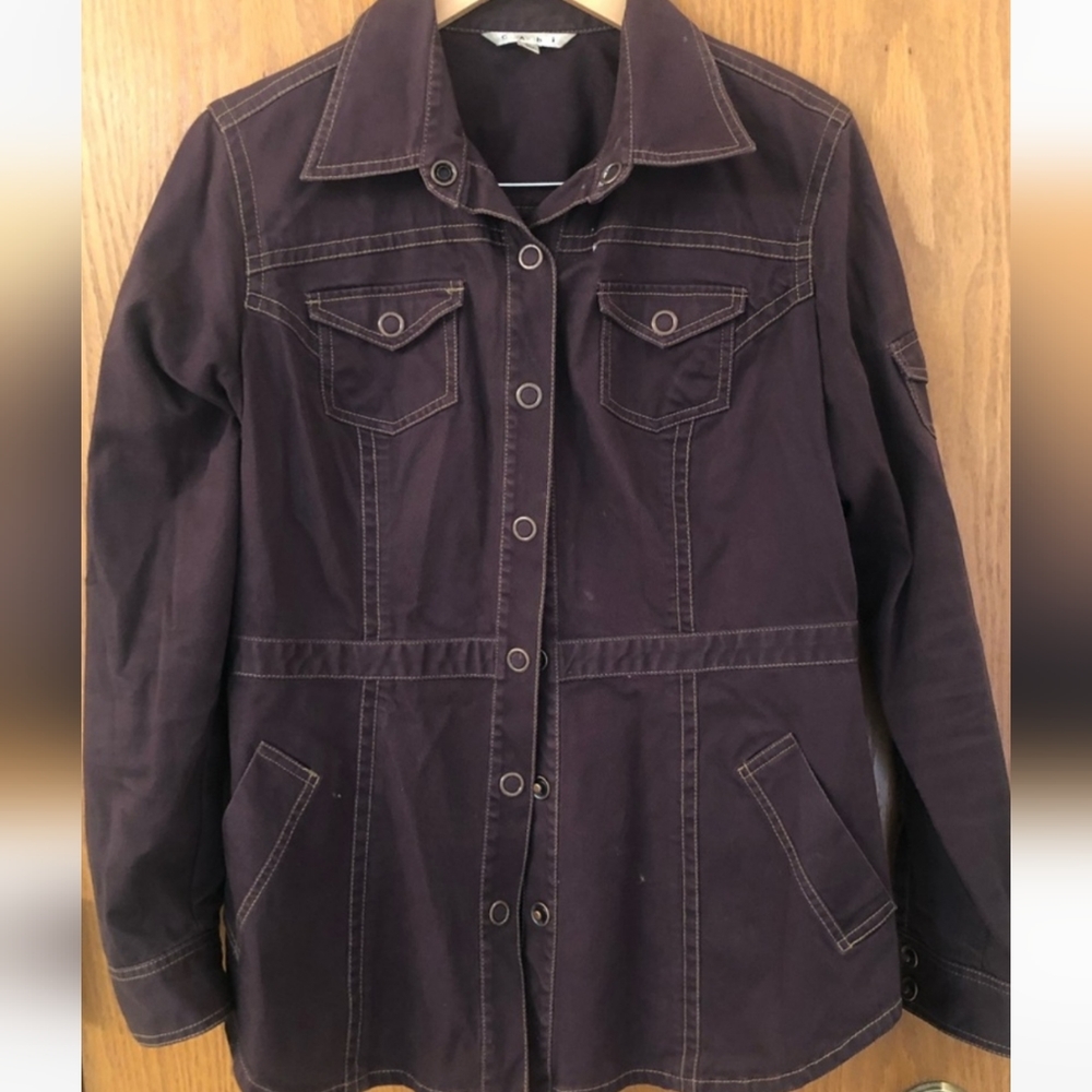 CAbi Brown Textured Denim Military Style Snap Button Jacket Style size small
